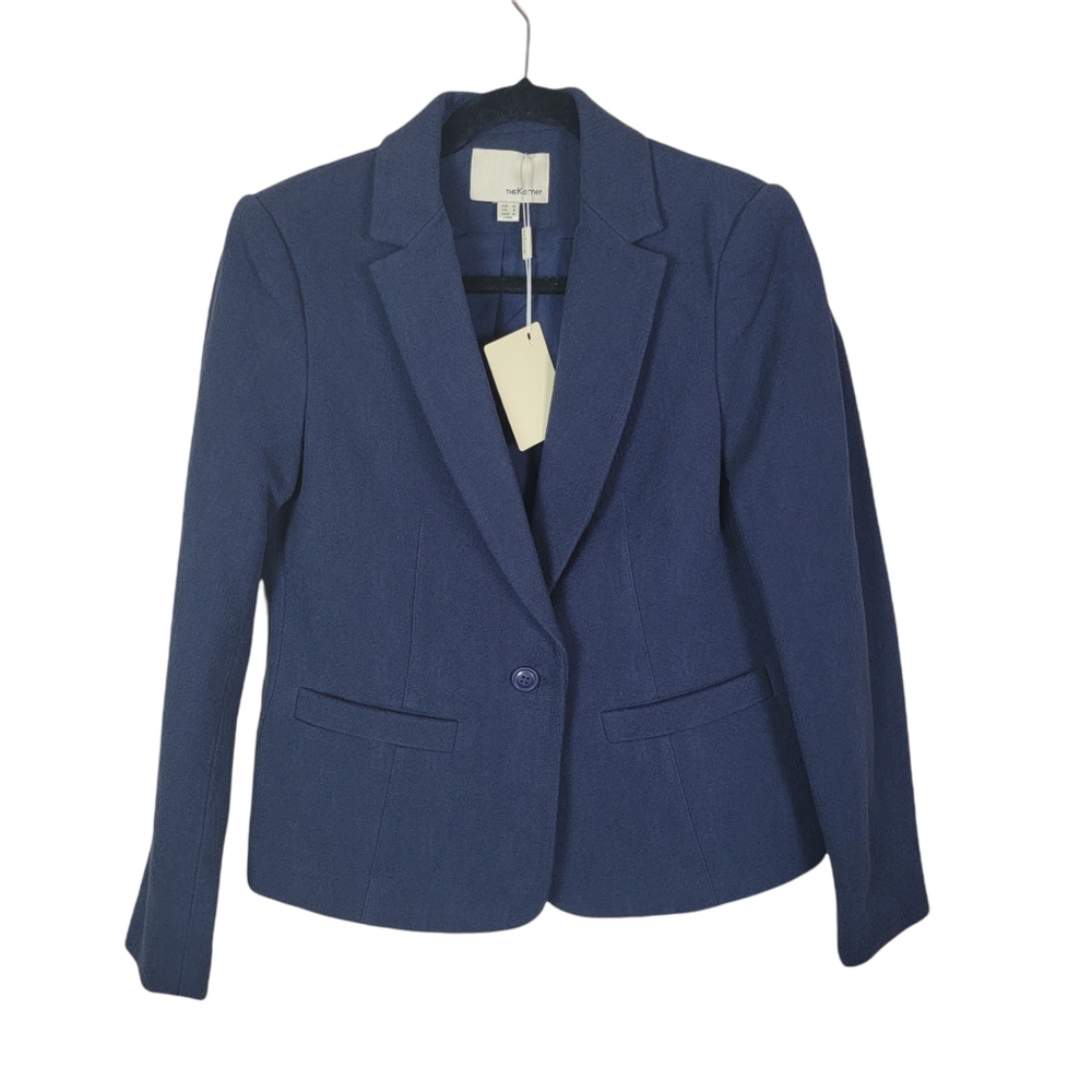The Korner womens Navy Blue Blazer Suit Jacket Size Medium 100% Cotton‎